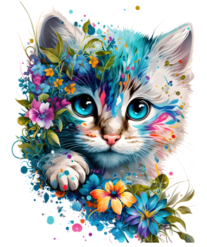 cute adorable cat with floral vibes, png