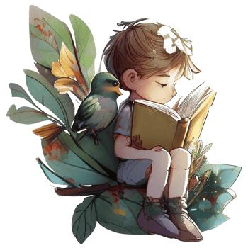 Boy reading book watercolor, png