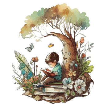 Boy reading book watercolor, png