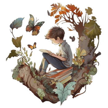 Boy reading book watercolor, png