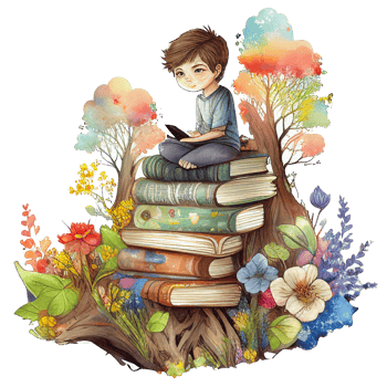 Boy reading book watercolor, png