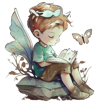Boy reading book under tree, png