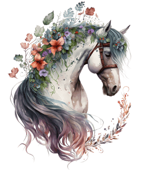 Floral horse watercolor, png