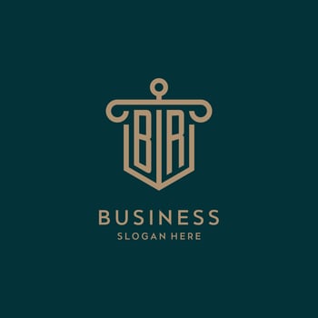 BR monogram initial logo design with shield and pillar shape style vector