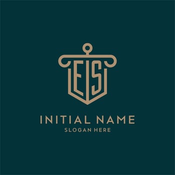 ES monogram initial logo design with shield and pillar shape style vector