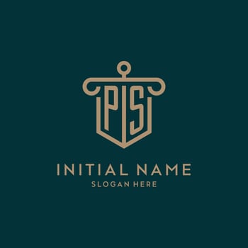 PS monogram initial logo design with shield and pillar shape style vector