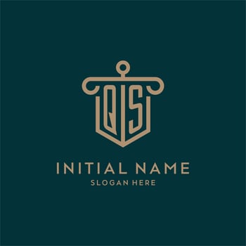 QS monogram initial logo design with shield and pillar shape style vector