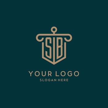 SB monogram initial logo design with shield and pillar shape style vector