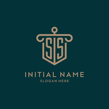 SS monogram initial logo design with shield and pillar shape style vector