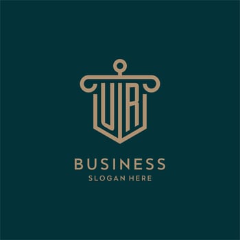 UR monogram initial logo design with shield and pillar shape style vector