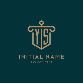 YS monogram initial logo design with shield and pillar shape style vector