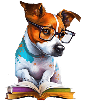 watercolor dog reading book, png