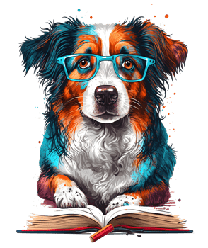 watercolor dog reading book, png