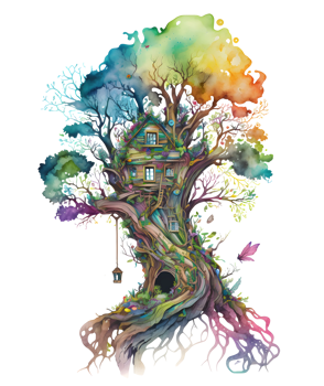 watercolor fairy tree house, png
