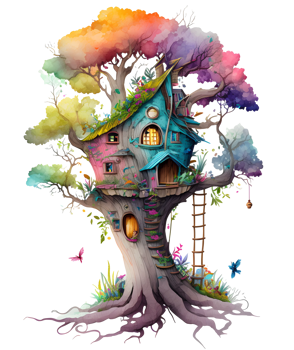 watercolor fairy tree house, png