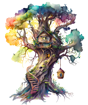 watercolor fairy tree house, png