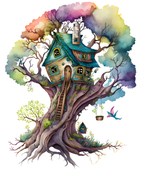 watercolor fairy tree house, png