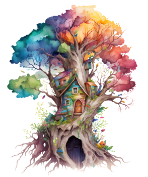 watercolor fairy tree house, png
