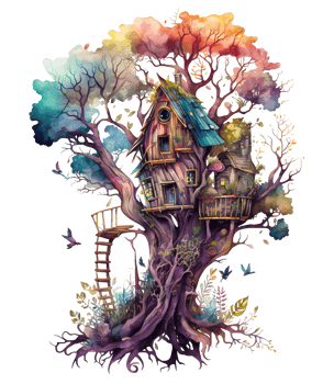 watercolor fairy tree house, png