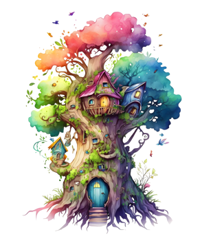 watercolor fairy tree house, png