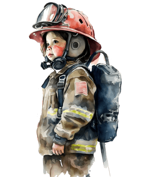 watercolor firefighter kid illustration, png