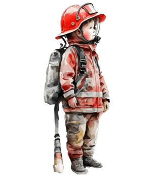 watercolor firefighter kid illustration, png