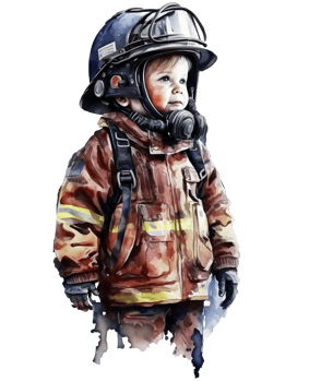 watercolor firefighter kid illustration, png