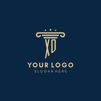 XO monogram initial logo with pillar and stars, best design for legal firm vector