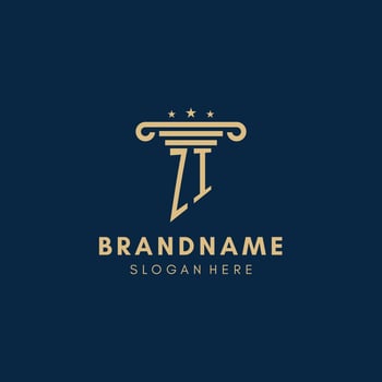 ZI monogram initial logo with pillar and stars, best design for legal firm vector
