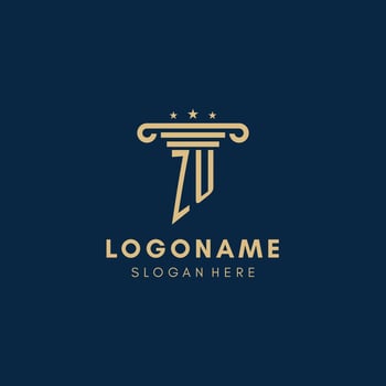 ZU monogram initial logo with pillar and stars, best design for legal firm vector
