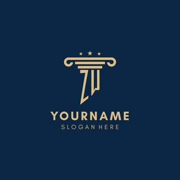 ZW monogram initial logo with pillar and stars, best design for legal firm vector