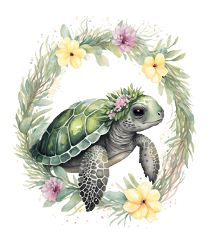 Sea turtle with flower watercolor, png