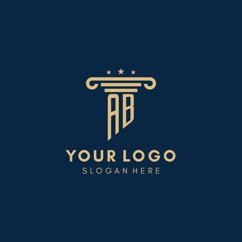 AB monogram initial logo with pillar and stars, best design for legal firm vector