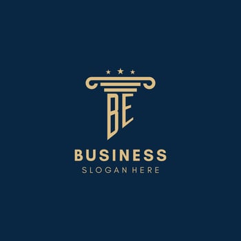 BE monogram initial logo with pillar and stars, best design for legal firm vector