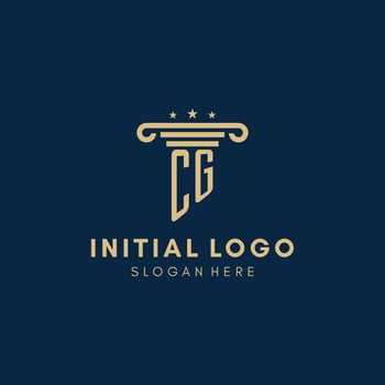 CG monogram initial logo with pillar and stars, best design for legal firm vector
