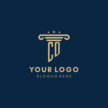 CO monogram initial logo with pillar and stars, best design for legal firm vector