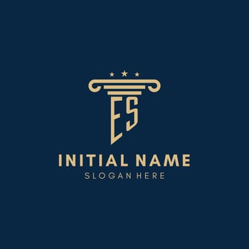 ES monogram initial logo with pillar and stars, best design for legal firm vector