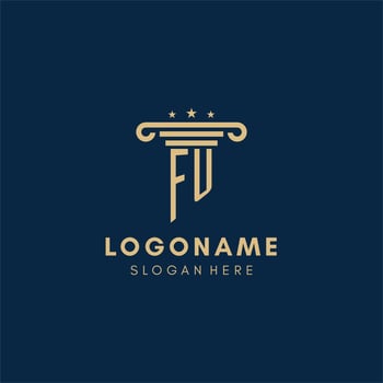 FU monogram initial logo with pillar and stars, best design for legal firm vector