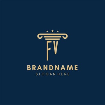 FV monogram initial logo with pillar and stars, best design for legal firm vector