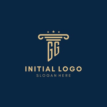 GG monogram initial logo with pillar and stars, best design for legal firm vector