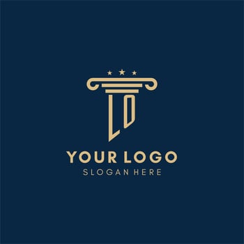 LO monogram initial logo with pillar and stars, best design for legal firm vector