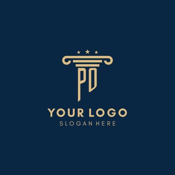 PO monogram initial logo with pillar and stars, best design for legal firm vector