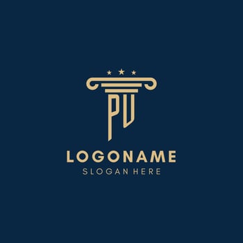 PU monogram initial logo with pillar and stars, best design for legal firm vector