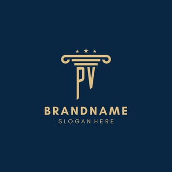 PV monogram initial logo with pillar and stars, best design for legal firm vector