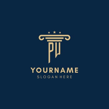 PW monogram initial logo with pillar and stars, best design for legal firm vector