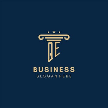 QE monogram initial logo with pillar and stars, best design for legal firm vector