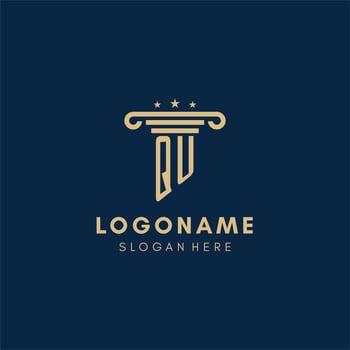 QU monogram initial logo with pillar and stars, best design for legal firm vector