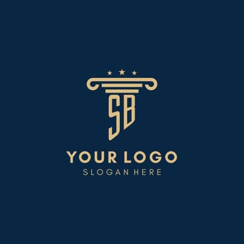 SB monogram initial logo with pillar and stars, best design for legal firm vector