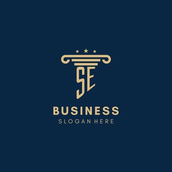 SE monogram initial logo with pillar and stars, best design for legal firm vector