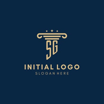 SG monogram initial logo with pillar and stars, best design for legal firm vector